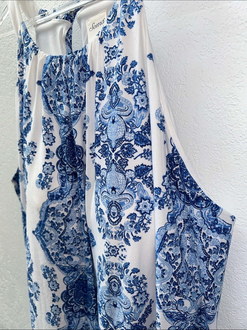 Soma Short Swing Dress Built-In Bra Pockets White + Blue Floral Print EUC XXL 2X - Picture 4 of 10